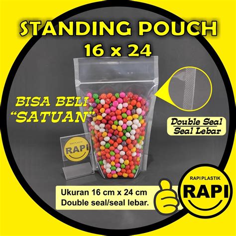 Jual Plastik Standing Pouch 16x24 Kemasan Klip Bungkus Makanan Snack