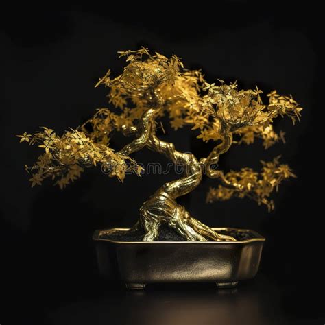 Shiny Golden Bonsai Tree On A Black Background Stock Illustration Illustration Of Bonsai