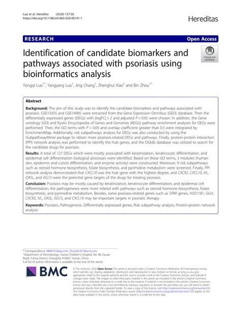 Pdf Identification Of Candidate Biomarkers And Pathways Dokumentips