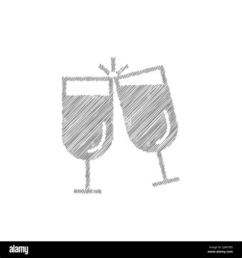 Cheers Grey Sketch Vector Icon Glass Cups Cheers And Toasting Sign