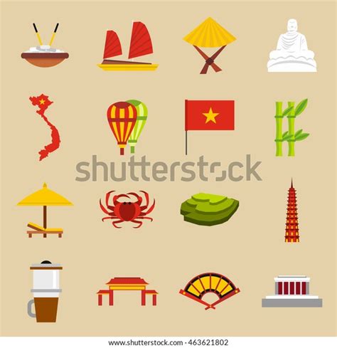 Flat Vietnam Icons Set Universal Vietnam