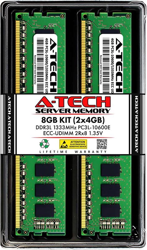 A Tech 8GB 2x4GB 2Rx8 PC3L 10600E DDR3 DDR3L 1333 MHz ECC UDIMM 1