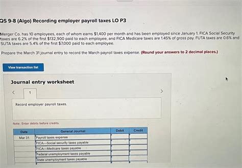 Solved Qs Algo Recording Employer Payroll Taxes Lo P Chegg