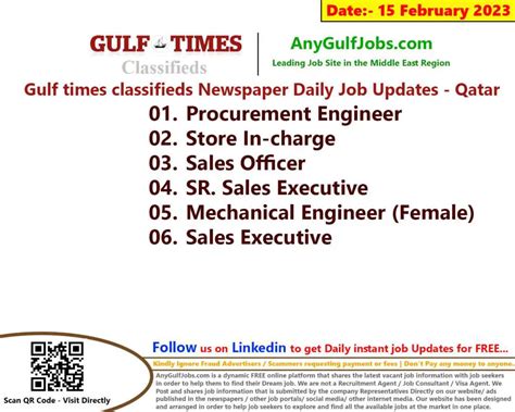 Gulf Times Classifieds Job Vacancies Qatar 15 February 2023 2024