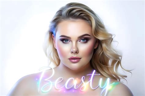 Holographic Plus Size Model Outline With Beauty Text Concept As A