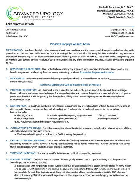 Fillable Online Prostate Biopsy Consent Form Fax Email Print Pdffiller