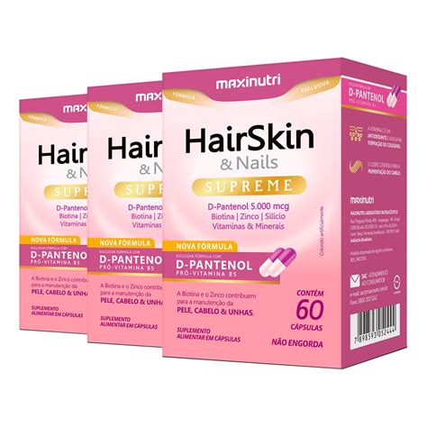 Kit Hairskin Nails Supreme D Pantenol Maxinutri C Psulas Edin