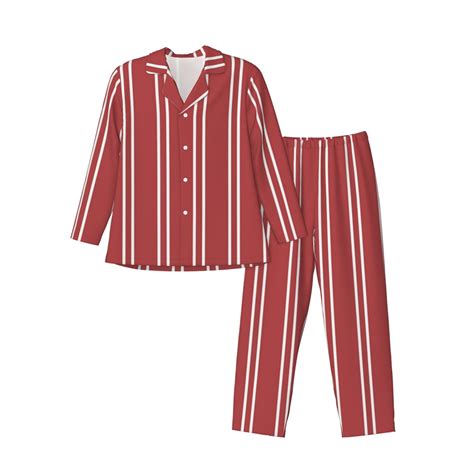 Bingfone Mens Pajama Set 2 Piece Loungewear Pjs Long Sleeve With Pajama Pants Stripes Red