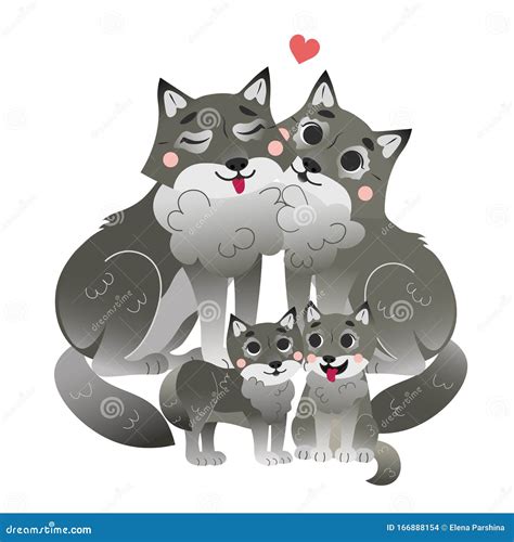 Imagen Vectorial De La Familia De Lobos De Dibujos Animados Lobos