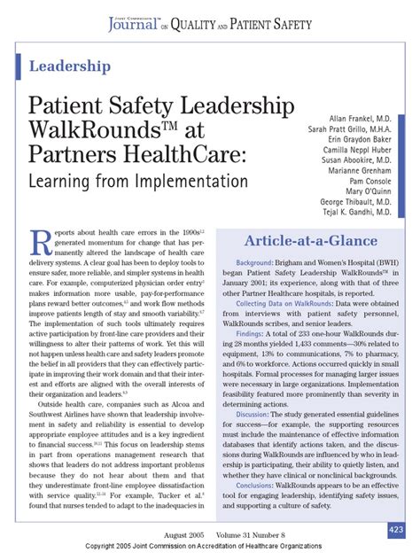 Pdf Patient Safety Leadership Walkrounds Dokumen Tips