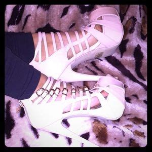 Off Shoes Nude Faux Leather Strappy Lace Up Heels From Kush S Closet On Poshmark