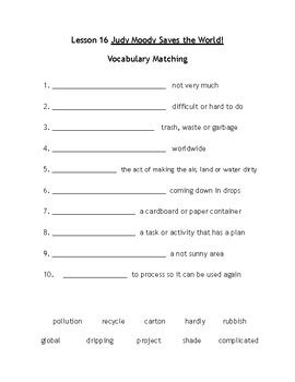 Journeys Lesson 16 Judy Moody Saves The World Vocabulary Matching