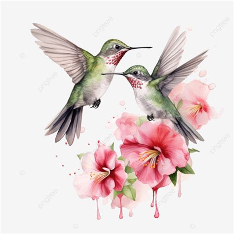 Hummingbird Flowers Watercolor Clipart Ai Generated Hummingbird