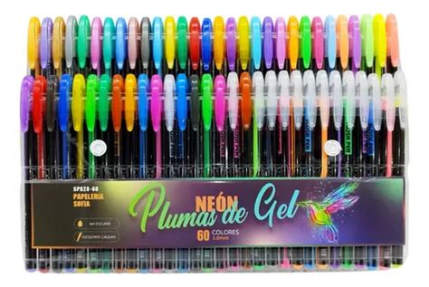 60 Plumas Colores De Gel Metálicas Glitter Pastel Y Neón Meses sin