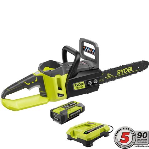 Ryobi 14 In 40 Volt Brushless Lithium Ion Cordless Chainsaw 1 5 Ah Battery And Charger Included