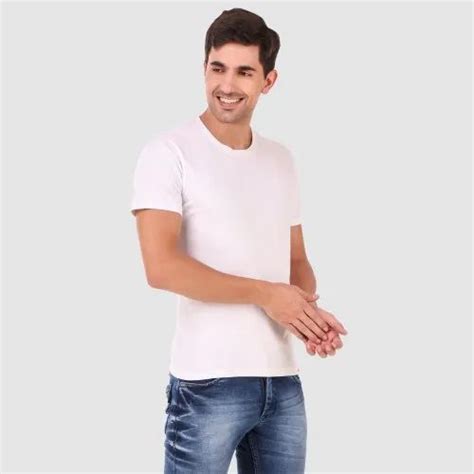 Half Sleeve Plain Mens White Pure Cotton Bio Washed T Shirts Neck Type