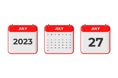 July 2023 Calendar Design 27th July 2023 Calendar Icon For Schedule