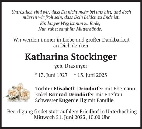 Traueranzeigen Von Katharina Stockinger Trauer Merkur De