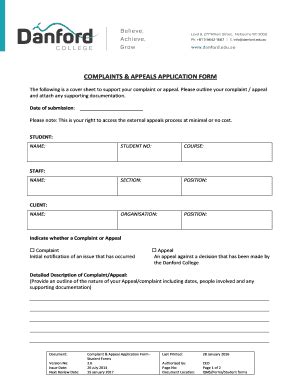 Fillable Online Complaints And Appeals Application Form Nvr Cricos