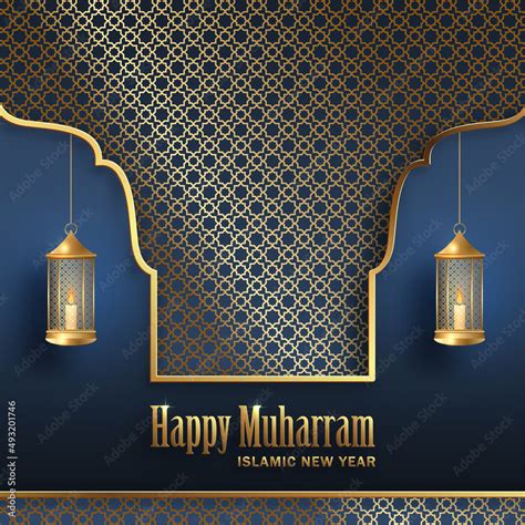 Happy Muharram The Islamic New Year New Hijri Year Design With Gold Pattern On Color