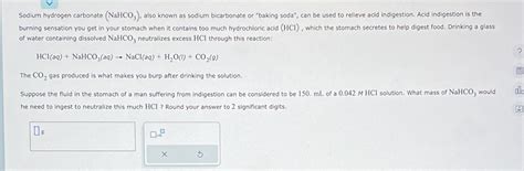 Solved Sodium Hydrogen Carbonate Nahco Also Known As Sodium