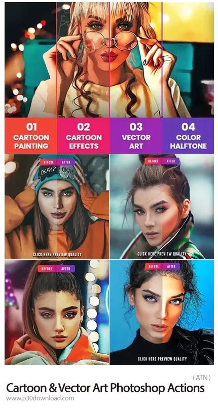 4 In 1 Cartoon And Vector Art Photoshop Actions مجموعه اکشن فتوشاپ با