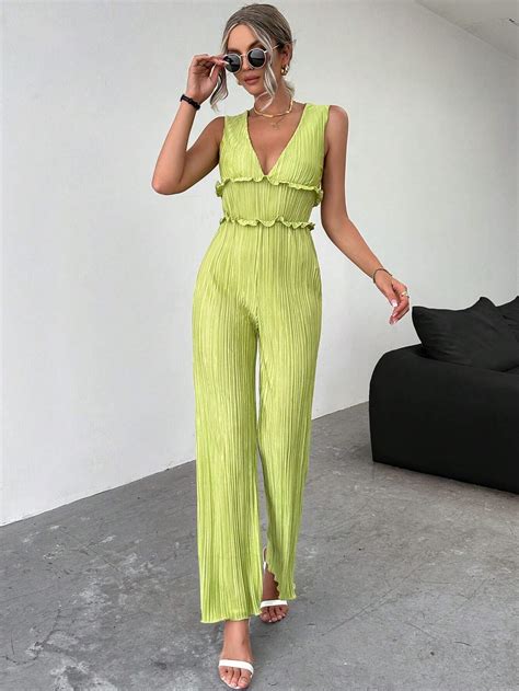 Shein Privé Plunging Neck Flare Leg Jumpsuit Shein Usa