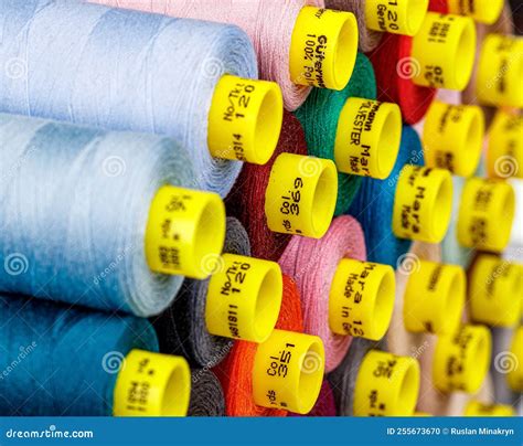 Set Of Multi Colored Spools Of Thread For Sewing Stock Photo Image Of