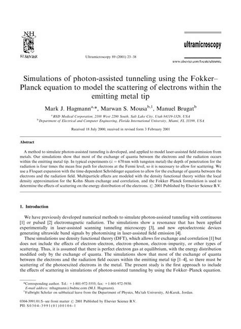 Pdf Simulations Of Photon Assisted Tunneling Using The Fokkerplanck