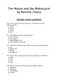 The Mouse And The Motorcycle Multiple Choice Questions With Answer Keys