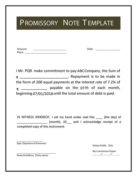 Free Unsecured Promissory Note Template