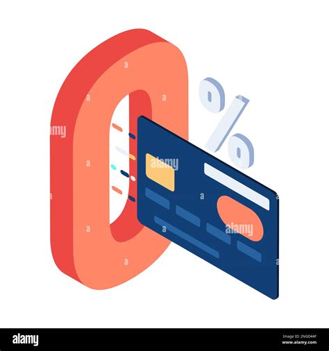 Flat 3d Isometric Credit Card With Zero Percent Interest Zero Percent