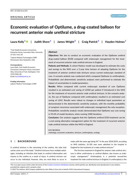 Pdf Economic Evaluation Of Optilume A Drugcoated Balloon For