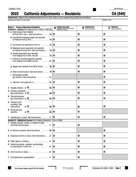 California 540 Nr Form Fillable Pdf Printable Forms Free Online