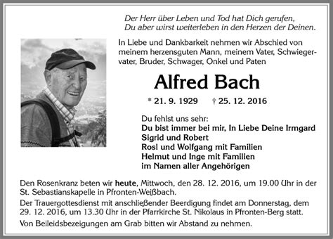 Traueranzeigen Von Alfred Bach Allg Uer Zeitung