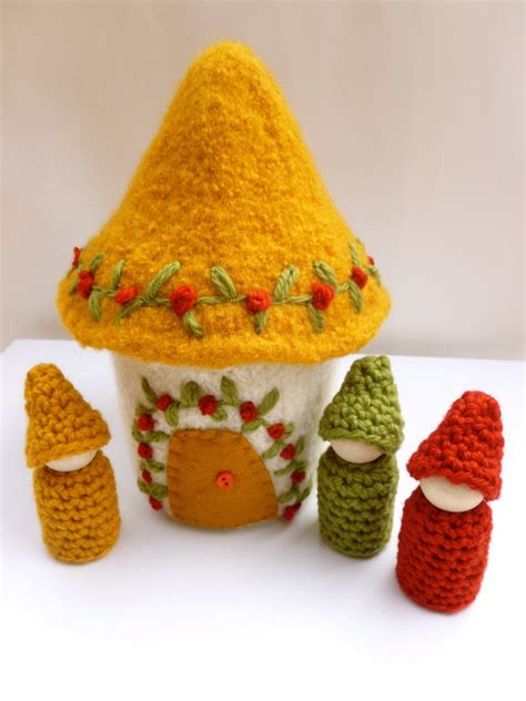 Gnome House Felted Wool Gnome Home Peg Dolls