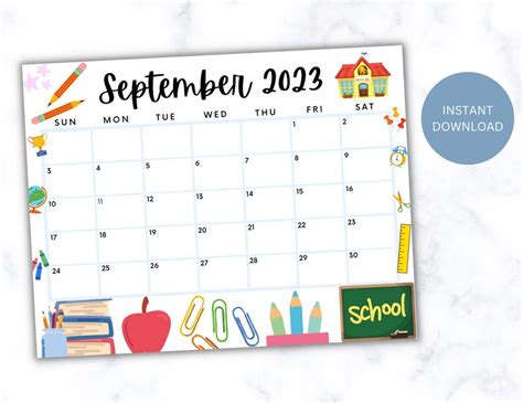 Editable September 2023 Calendar Cute Printable Calendar Etsy