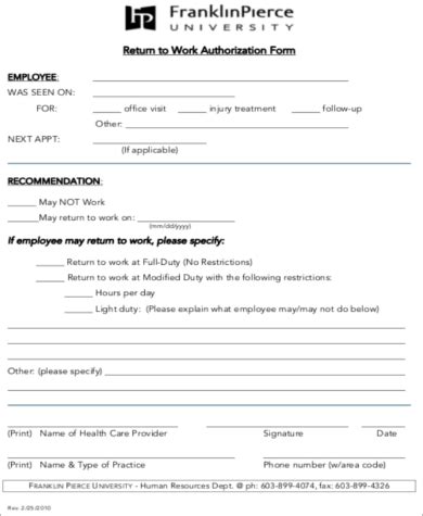 Simple Work Authorization Form Sample Templates Sample Templates