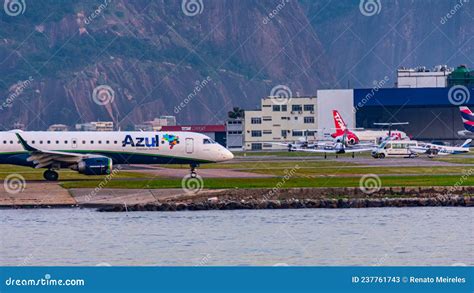 Brazilian Commercial Plane Taking Off From The Runway At Santos Dumont