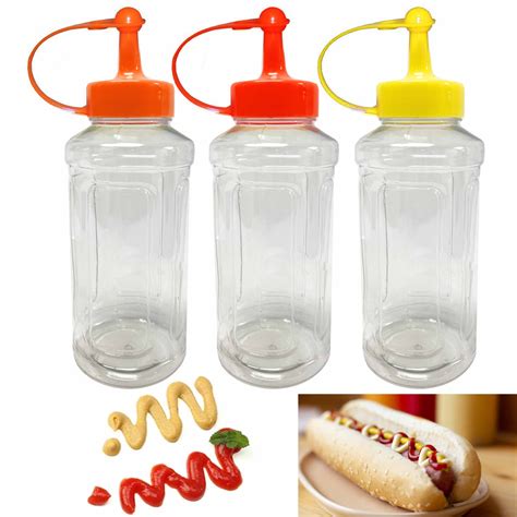 3 Pc Plastic Squeeze Bottle Clear 10oz Condiment Ketchup Mayo Mustard