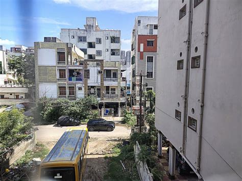 mid day photograph captures  scene   indian urban neighborhood