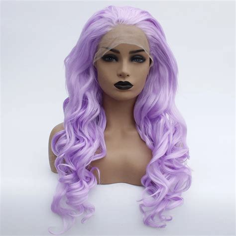 Violet Long Loose Wavy Lace Front Wig Synthetic Hair Light Purple Glueless Body Wave Wig For