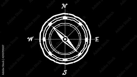 2d Animation Motion Graphics Drawing Of A Vintage Navigation Compass With Needle Arrow Rotating