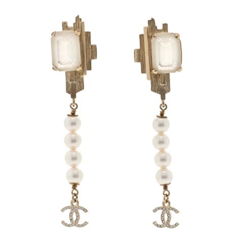 Chanel Crystal Pearl Cc Drop Earring Gold Fashionphile