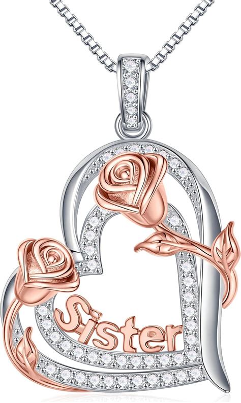 Mothers Day Gifts S925 Sterling Silver Necklace Rose Flower Heart