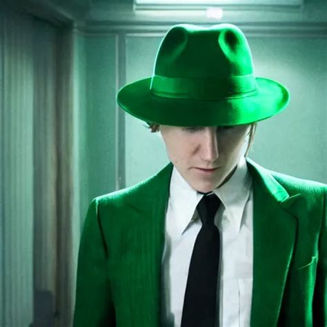 Krea Film Still Of Paul Dano As Riddler In A Green Suit And Tie And