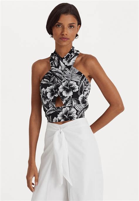 Lauren Ralph Lauren Kesinee Sleeveless Blouse Topper Black White