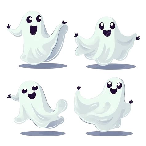 Cheerful Ghosts Set Of Cute Ghost For Halloween Cartoon Flat Vector