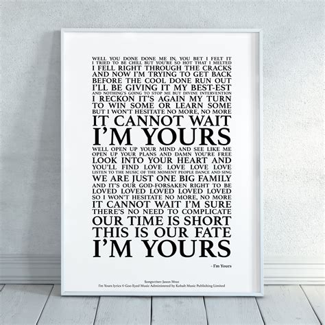 I'm Yours Jason Mraz Song Lyrics Print Official | Etsy