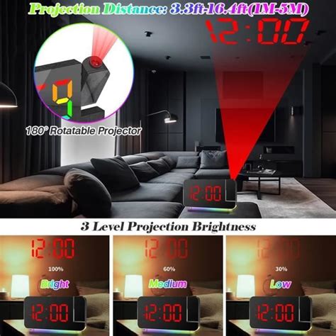 Réveil À Projection Horloge Numérique Avec Projecteur Led Rgb 180